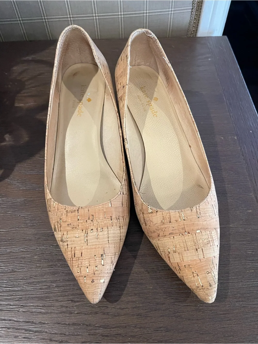 kate spade Natural Cork Pointed Toe Flats with Metallic Flecks